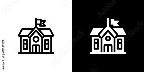 School icon concept with flat Black White Background. Vector illustration.
