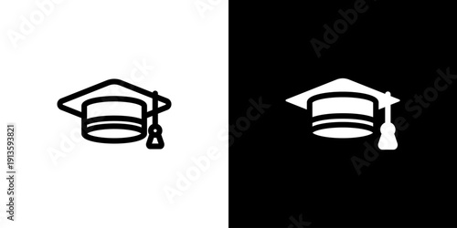 Mortarboard icon concept with flat Black White Background. Vector illustration.