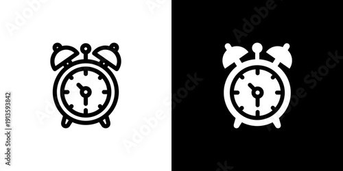 Alarm Clock icon concept with flat Black White Background. Vector illustration.