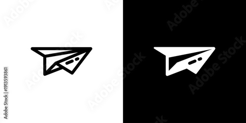 Paper Plane icon concept with flat Black White Background. Vector illustration.