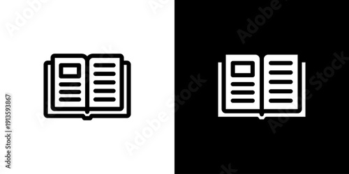 Open Book icon concept with flat Black White Background. Vector illustration.