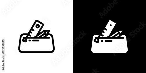 Pencil Case icon concept with flat Black White Background. Vector illustration.