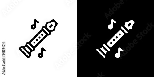 Flute icon concept with flat Black White Background. Vector illustration.