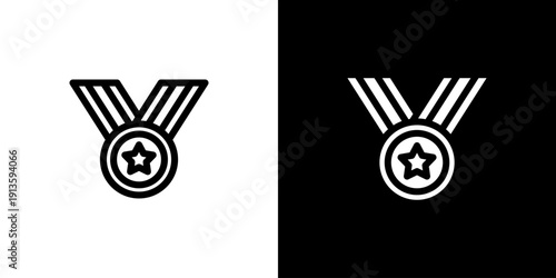 Medal icon concept with flat Black White Background. Vector illustration.