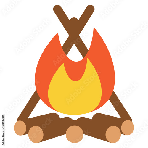 Vibrant campfire burning with crossed wooden logs