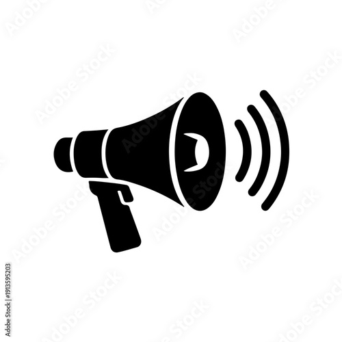 Bold Black Megaphone Icon Announcing Urgent Public Message, Communication, and Broadcast Symbol