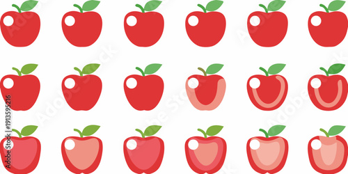 A pattern of red apples some whole and some showing internal structure