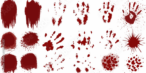Collection of various red handprints and blood splatter shapes