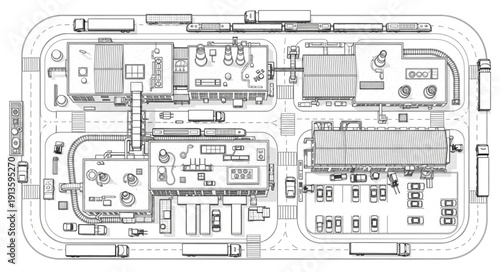 Architectural blueprint of a modern transportation hub and commercial complex.