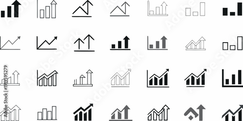 Collection of minimalist line art icons representing growth and data