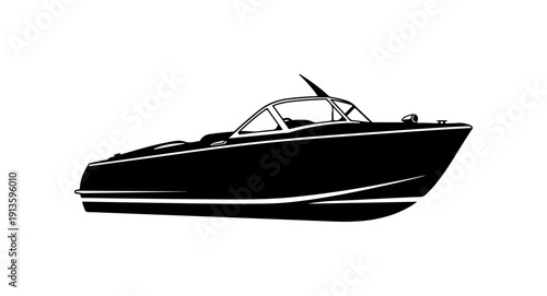 Modern Black Vector Motor Yacht Illustration