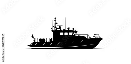 Modern Black Vector Workboat Illustration
