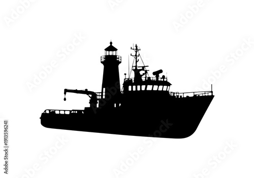 Black and White Vector Illustration of a Cargo Ship