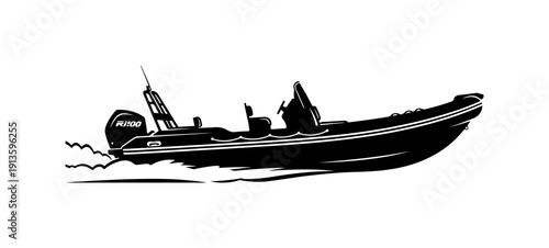 Black and White Vector Illustration of a Rigid Inflatable Boat (RIB)