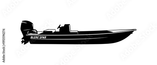 Black Vector Boat Illustration with Outboard Motor - Blere Spar Brand