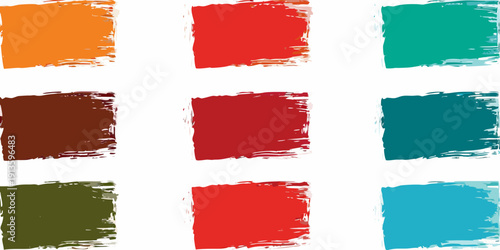 A collection of nine colorful square brushstroke textures on a white background