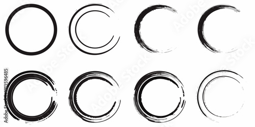 Abstract arrangement of black circular brush strokes on a white background