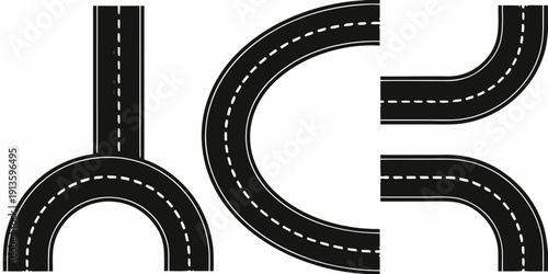 Abstract graphic of interconnected black roads with white dashed lane markings