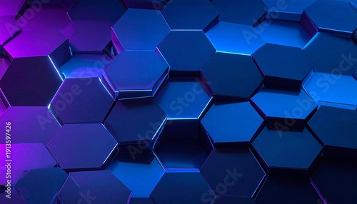 Vibrant blue and purple hexagonal pattern with glowing edges