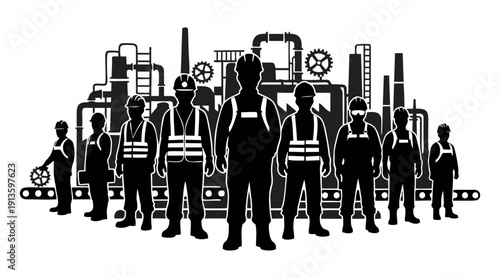 Vector illustration of a black silhouette of a diverse group of business people and family members holding hands in a circle city symbol design