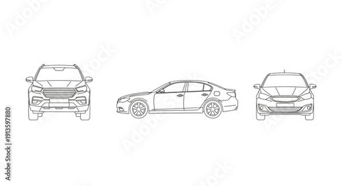 Automobile blueprint design front side and rear views.