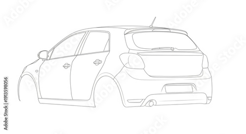 Automobile sketch showing side view and rear view.