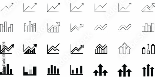 Collection of minimalist line art icons representing growth and data
