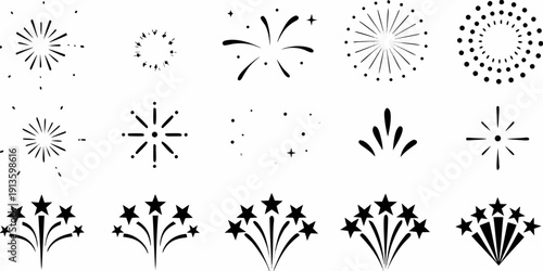 A collection of abstract fireworks designs in black and white