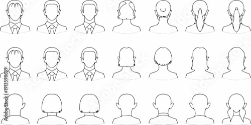 Line art illustrations depicting various male and female head and shoulder profiles