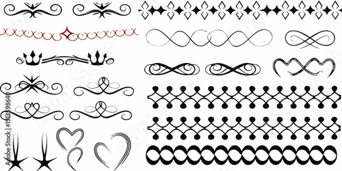 Collection of ornate decorative flourishes swirls and ornamental design elements