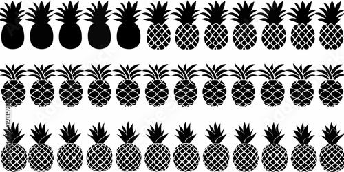 A repeating pattern of black silhouette pineapples on a white background