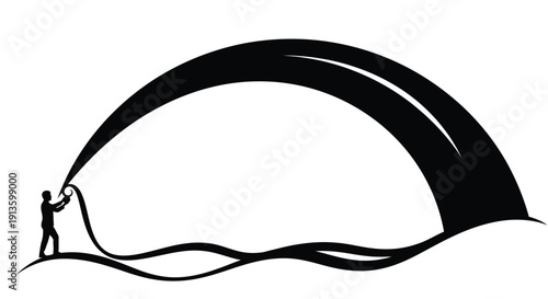 Man pulling back dark curtain to reveal white background showing progress and new opportunities