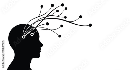 Human profile silhouette with brain connections growing outward symbolizing neural intelligence