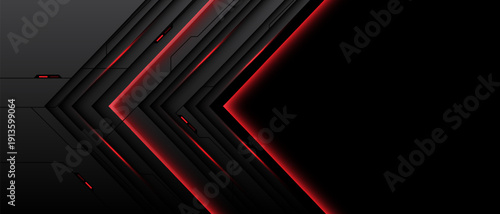 Abstract red neon light arrow direction technology futuristic black cyber line geometric on grey metallic design modern background vector
