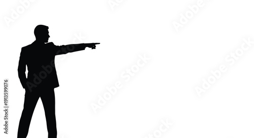 A silhouette of business man pointing forward or to the side with outstretched arm