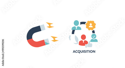 Magnet attracting people icons acquisition concept.