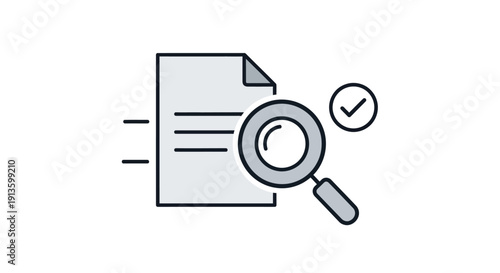 Magnifying Glass Examining Document with Checkmark.