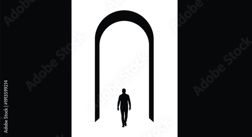 Man walking through archway new beginning opportunity future symbolic journey