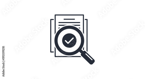 Magnifying Glass Examining Document with Checkmark.