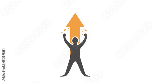 Man Holding Large Arrow Upwards Gesture.