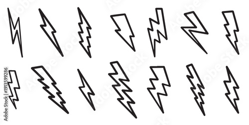  set of hand drawn vector doodle electric lightning bolt 