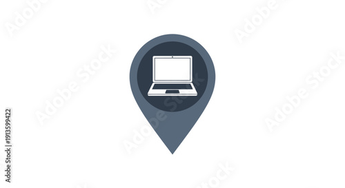 Laptop Computer Inside Location Pin Icon.