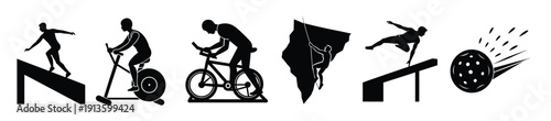  silhouette icons fitness exercise sport activity set gym man