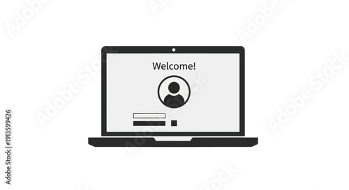Laptop Computer with Login Screen Display.