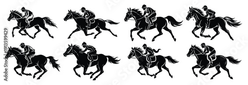 silhouette horse running on white background icon black set 