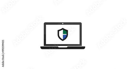 Laptop Computer with Security Shield Icon.