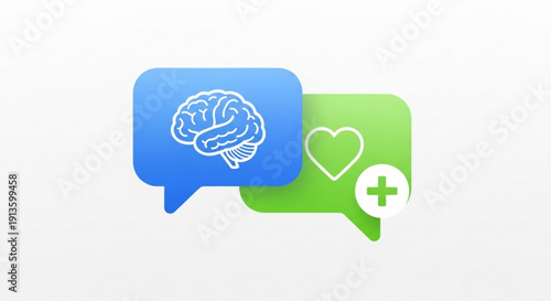 Brain and Heart Icons in Speech Bubbles Symbolizing Mental Health and Love