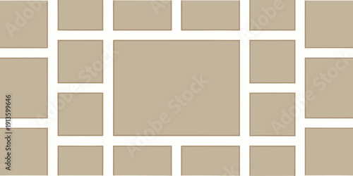 Neutral toned photo collage layout with varying square and rectangular frames