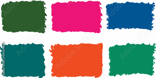 Abstract arrangement of six colorful textured rectangular blocks