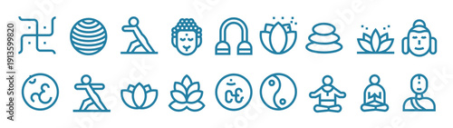 yoga visual pack containing strong stroke line icons